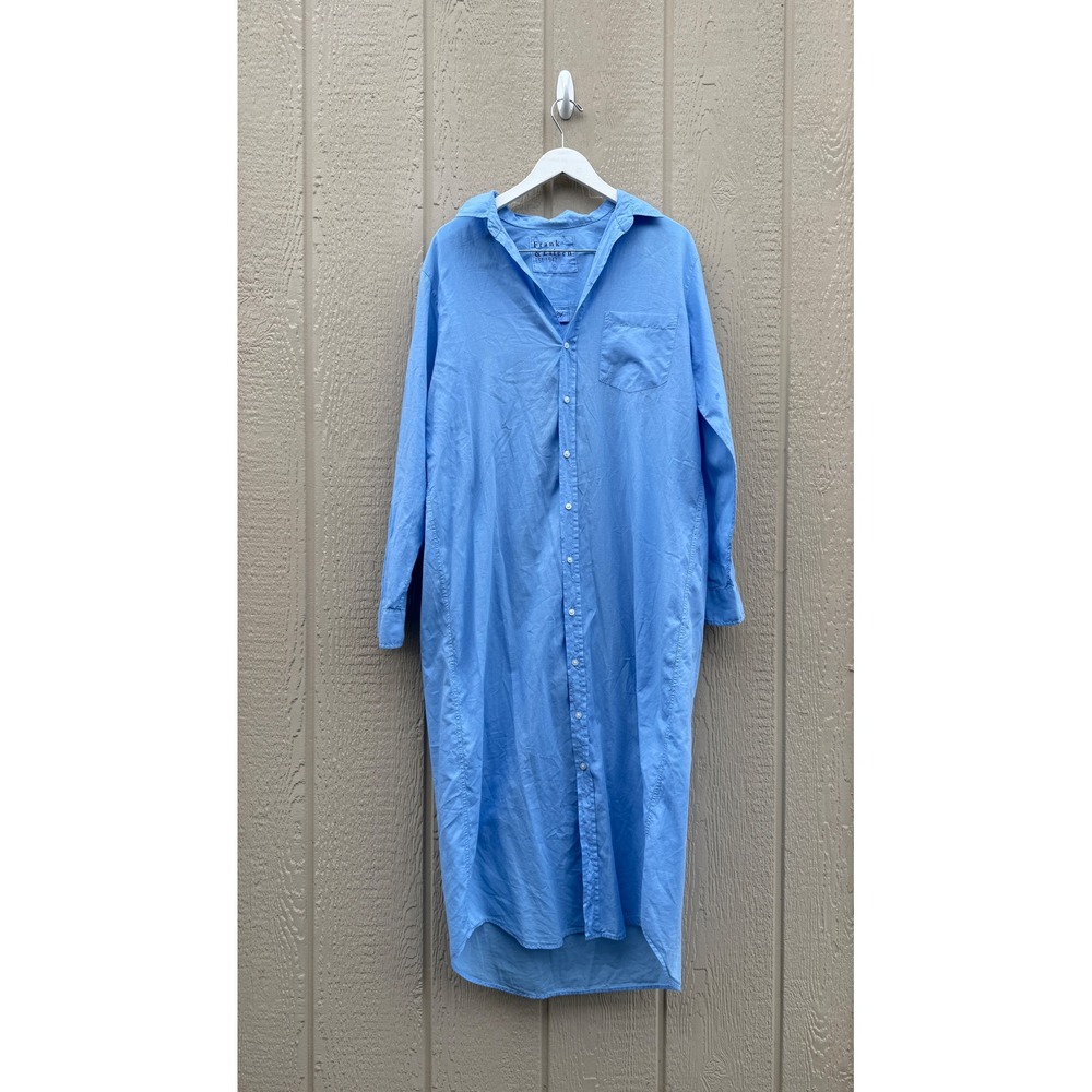 Frank & Eileen Large Rory Shirt Dress Coastal Organic Cotton Blue Maxi